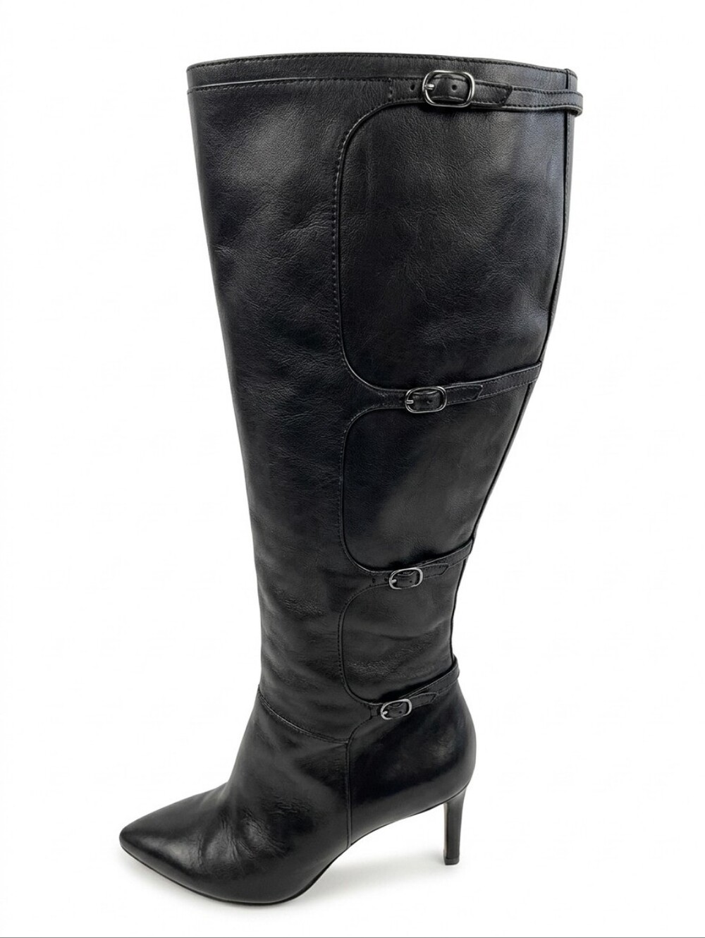 Lauren Ralph Lauren Vallerie Black Leather Knee High Stiletto Boots Zip Up 9.5b